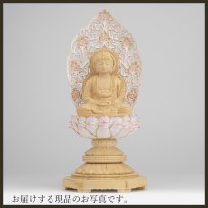 画像14: 仏像 釈迦如来 座像 柘植製/ツゲ 丸座 2寸 金泥書 淡彩色 さくら色 曹洞宗・臨済宗・天台宗 /つげ ２寸 2.0寸 ２．０寸 二寸 丸台座 丸台 蓮華座 仏壇用 ご本尊 ピンク 桜色 (14)