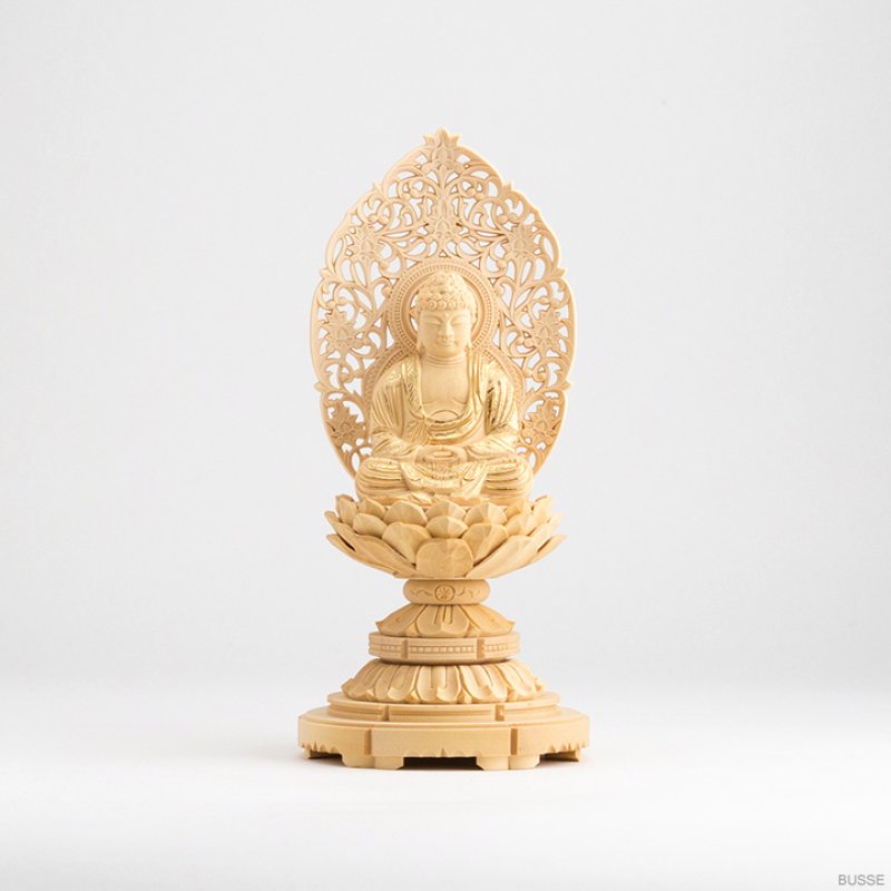 仏像 釈迦如来 座像 柘植製/ツゲ 丸座 1.8寸 金泥書 曹洞宗・臨済宗