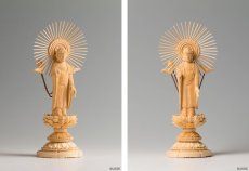 画像3: 仏像 阿弥陀如来 東 ヒノキ製 丸座 3寸 真宗大谷派/東派 /桧 檜 ひのき ３寸 丸台座 真宗 浄土真宗 お東 ミニ仏壇 御本尊 東立阿弥陀如来 (3)