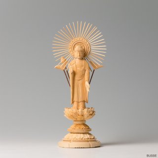 仏像 阿弥陀如来 西 柘植製/ツゲ 丸座 3寸 金泥書 浄土真宗 本願寺派