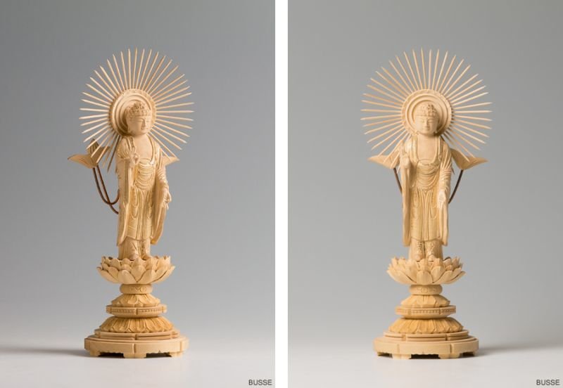 仏像 阿弥陀如来 東 柘植製/ツゲ 丸座 3寸 金泥書 真宗大谷派/東派