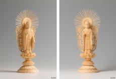 画像3: 仏像 阿弥陀如来 西 ヒノキ製 丸座 3寸 浄土真宗 本願寺派/西派 /桧 檜 ひのき ３寸 三寸 真宗 お西 ミニ仏壇 御本尊 西立阿弥陀如来 (3)