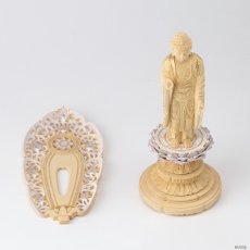 画像13: 仏像 舟立阿弥陀如来 柘植製/ツゲ 丸座 3寸 金泥書 淡彩色 藤色 浄土宗・時宗 /つげ ３寸 3.0寸 ３．０寸 三寸 丸台座 丸台 蓮華座 仏壇用 ご本尊 ピンク 桜色 (13)