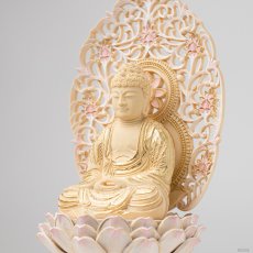 画像3: 仏像 釈迦如来 座像 柘植製/ツゲ 丸座 1.8寸 金泥書 淡彩色 曹洞宗・臨済宗・天台宗 /つげ １．８寸 1寸8分 １寸８分 丸台座 丸台 蓮華座 仏壇用 ご本尊 (3)