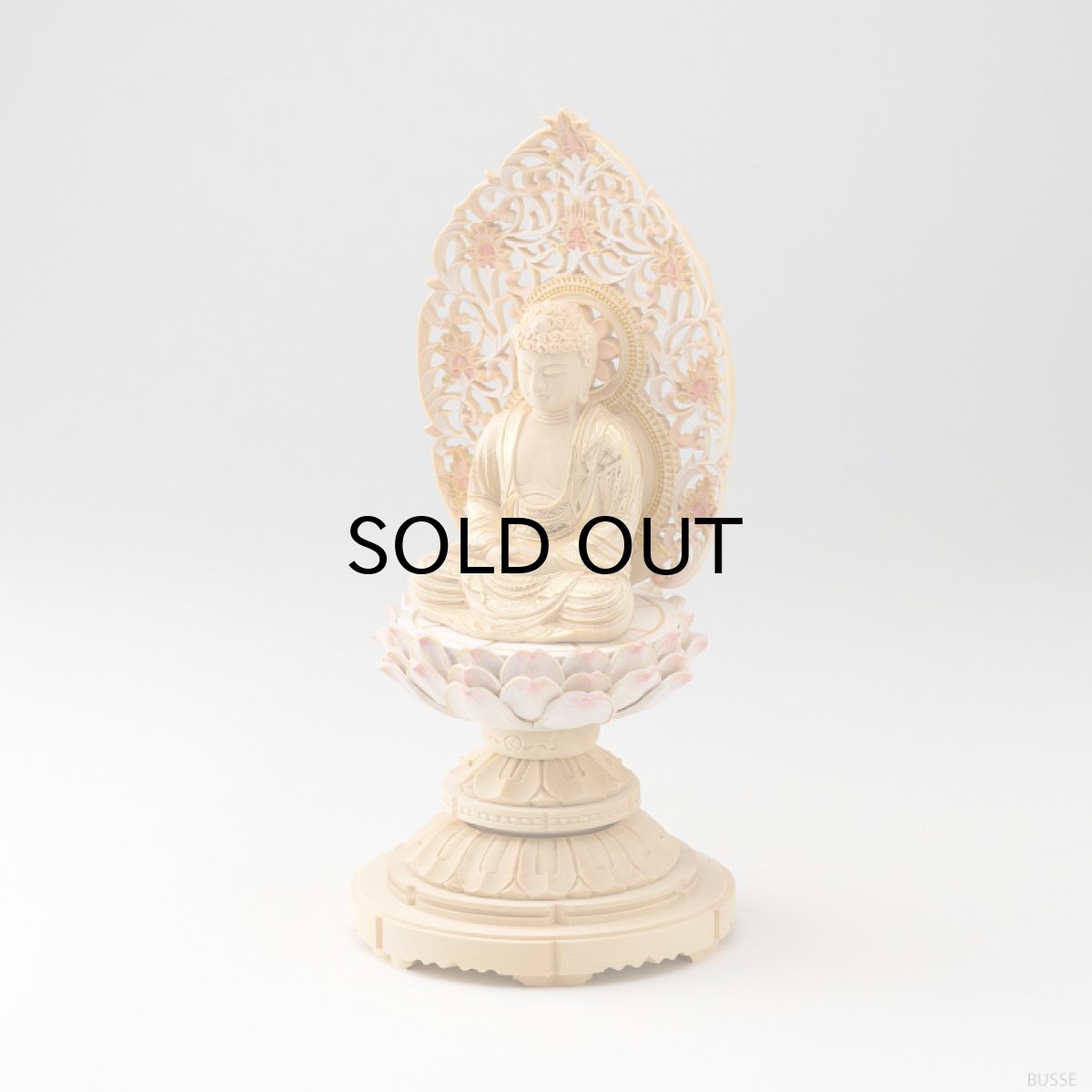 画像5: 仏像 釈迦如来 座像 柘植製/ツゲ 丸座 2寸 金泥書 淡彩色 さくら色 曹洞宗・臨済宗・天台宗 /つげ ２寸 2.0寸 ２．０寸 二寸 丸台座 丸台 蓮華座 仏壇用 ご本尊 ピンク 桜色 (5)