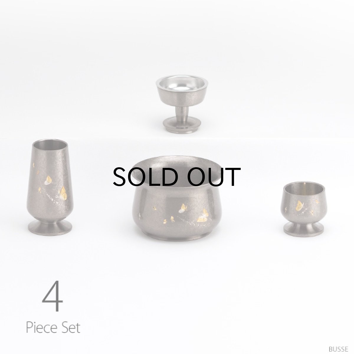 画像1: モダン仏具セット 『夢幻 朧銀色 てふてふ彫り 4点』 (1)