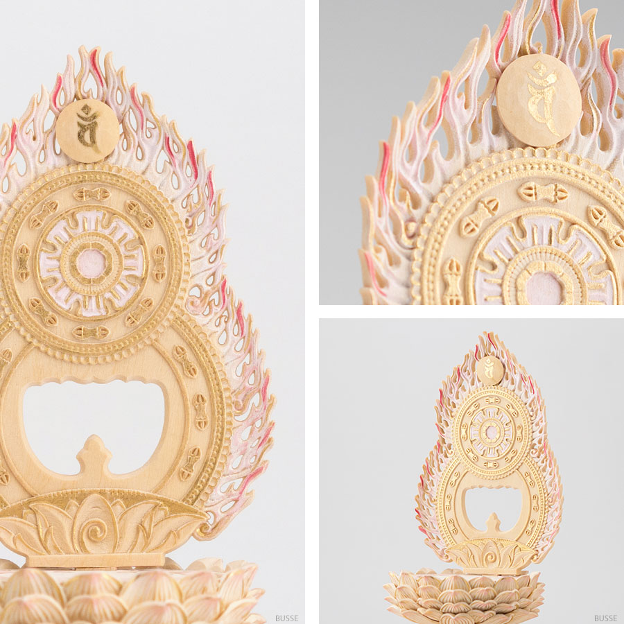 仏像 大日如来 座像 柘植製/ツゲ 八角台座 火炎光背 2寸 金泥書 淡彩色 真言宗 /つげ ２寸 2.0寸 ２．０寸 二寸 八角座 8角 蓮華座 仏壇用  ご本尊 小さいお仏壇の専門店 BUSSE 本店 お仏像 tgdn8k20-tss 福山市 ブッセ
