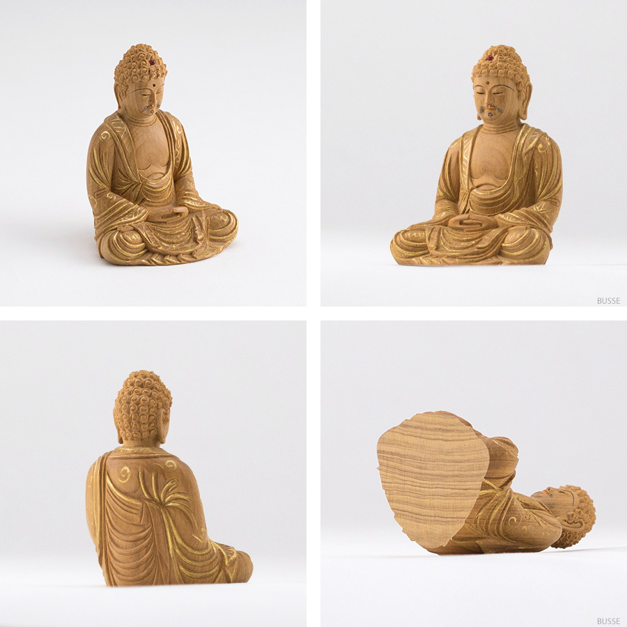 仏像 釈迦如来 座像 肖楠木製 八角台座 1.8寸 金泥書 顔書 彫眼 曹洞宗 